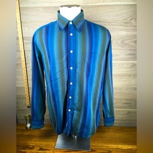 Lucky Brand Longsleeve Button Up LONg-Sleeve Shirt Banded Ombré Lines